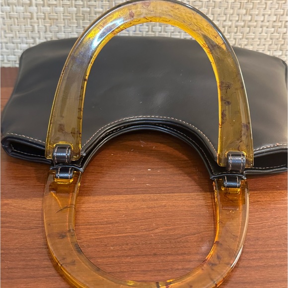 ๐4xHP๐VTG 1990s Mod Lucite Top Handle Black Faux Leather Bag - Picture 3 of 11